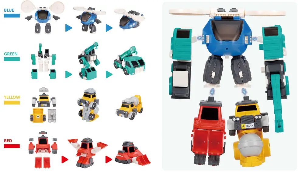 ThinkMax 4 Individual Trucks and 4 in 1 Big Robot Transform Toys - Big Robot