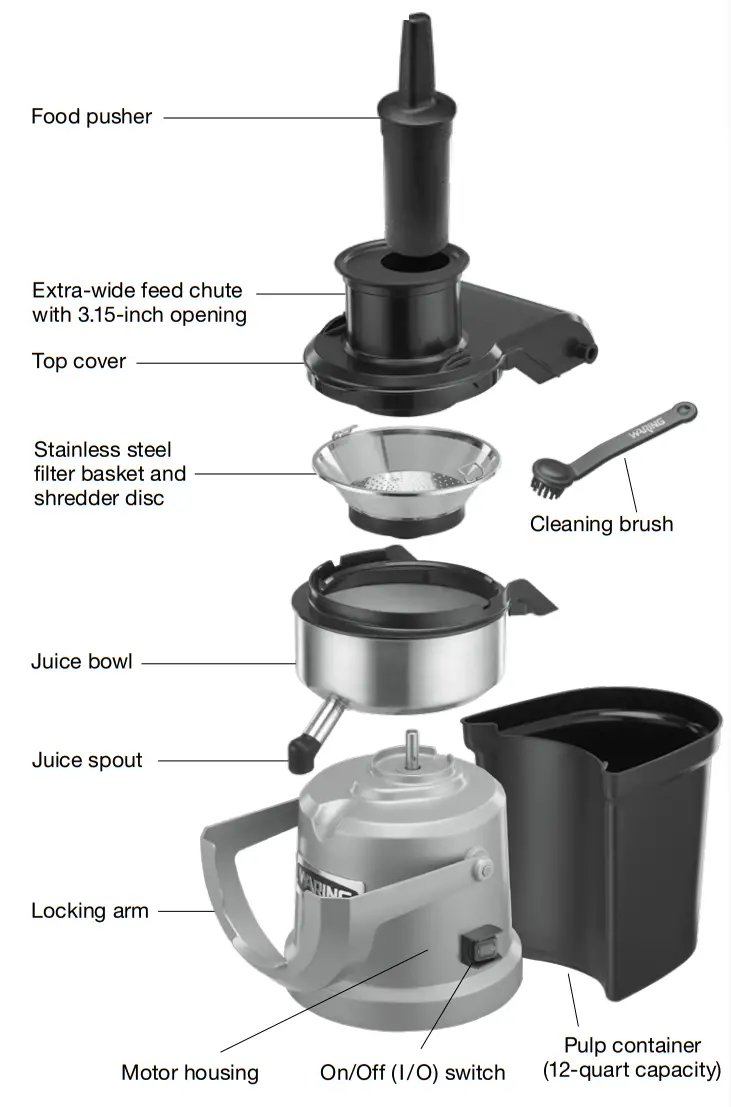 WARING COMMERCIAL WJX80X Pulp Eject Juice Extractor - PARTS AND ACCESSORIES