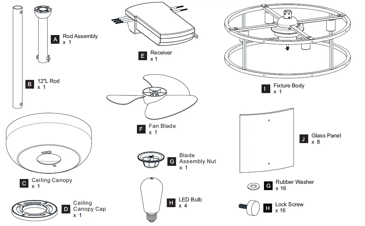 QUOIZEL-FTS3124EK-and-FTS3124MM-Fortress-4-Light-Mottled-Silver-Ceiling-Fan-with-Light -FIG-2