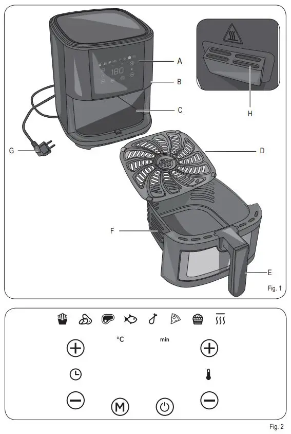Ariete 4626-00 Airy Fryer Instruction Manual - Fig 1,2