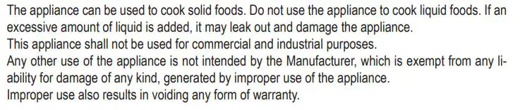 Ariete 4626-00 Airy Fryer Instruction Manual - INTENDED USE