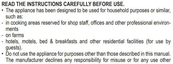 Ariete 4626-00 Airy Fryer Instruction Manual - SAFETY WARNINGS