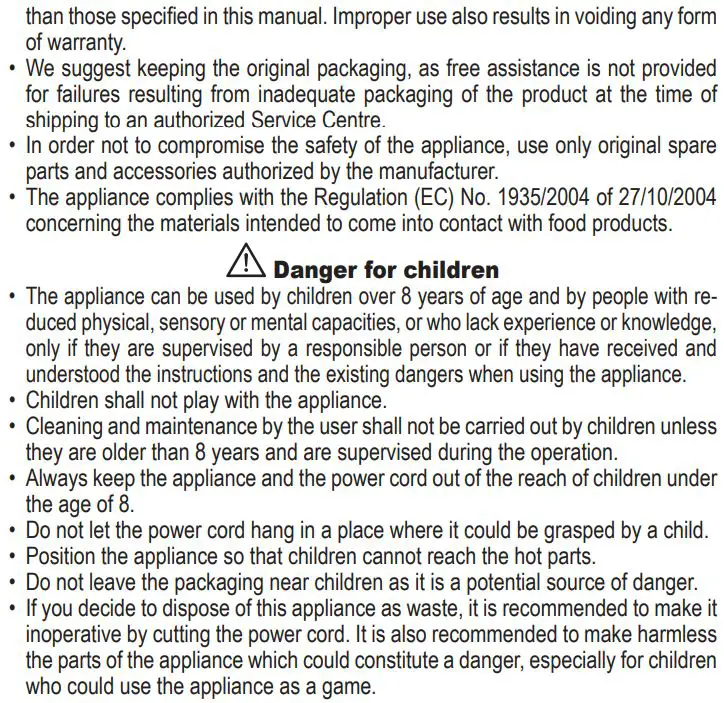 Ariete 4626-00 Airy Fryer Instruction Manual - SAFETY WARNINGS