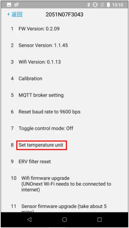 UNO IAQ App Indoor Air Quality Monitor Engineer Mode - Temperature unit