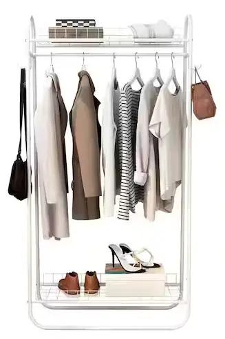 THE HOME DEPOT 754 White Garment Rack Freestanding Hanger Double Rods Multi-functional Bedroom Clothing Rack