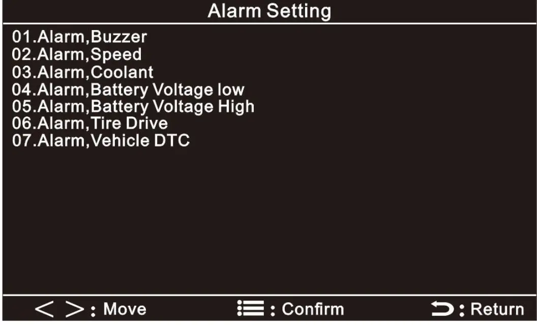 Alarm settings