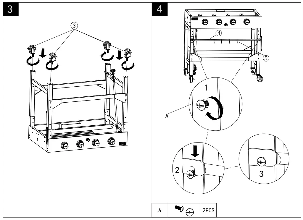 Livoo DOC278 Plancha Gaz Station 4 Burners - Assemble the casters