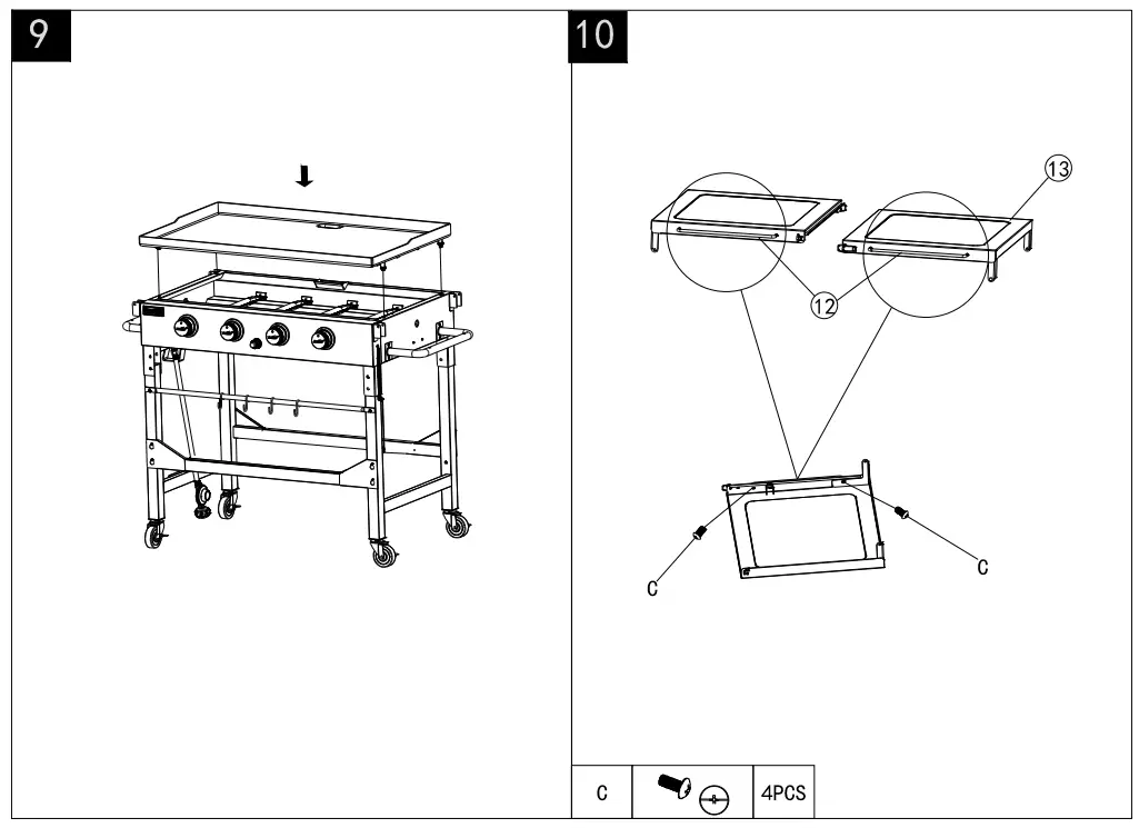 Livoo DOC278 Plancha Gaz Station 4 Burners - griddle to the relative