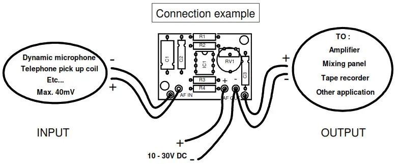velleman K1803 Universal Mono Pre-Amplifier - Connection