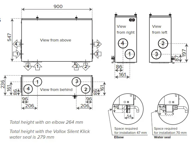 Vallox TSK Multi 50 MC Low-energy Ventilation Unit - parts are outlets