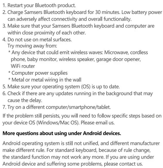 SAMSERS B099T Foldable Bluetooth Keyboard User Manual - FAQ