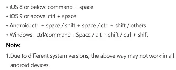 SAMSERS B099T Foldable Bluetooth Keyboard User Manual - Keyboard Language Switching