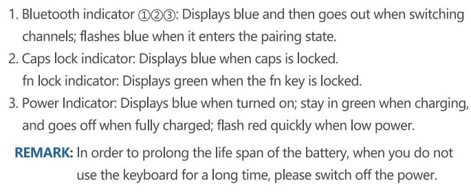 SAMSERS B099T Foldable Bluetooth Keyboard User Manual - Status Display LED