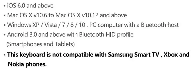 SAMSERS B099T Foldable Bluetooth Keyboard User Manual - System Requirements