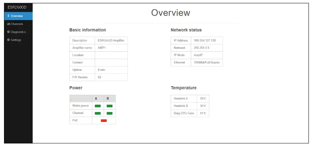 KV2 audio ESR Series Sound System - Web-server page