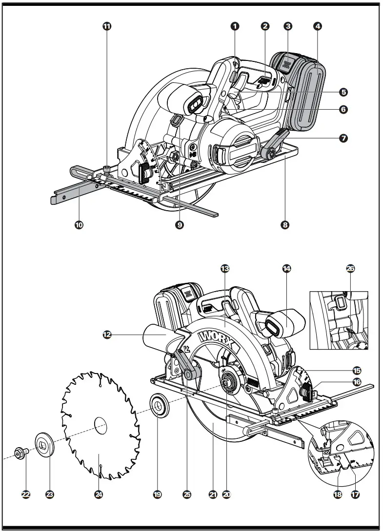 WORX WX520 20V Cordless Brushless Circular Saw - fig 1