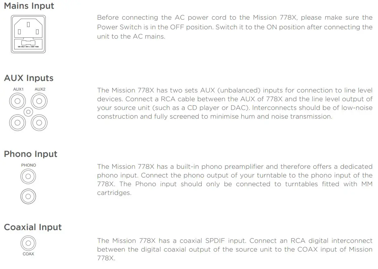mission 778X Integrated Amplifier User Manual - Connections