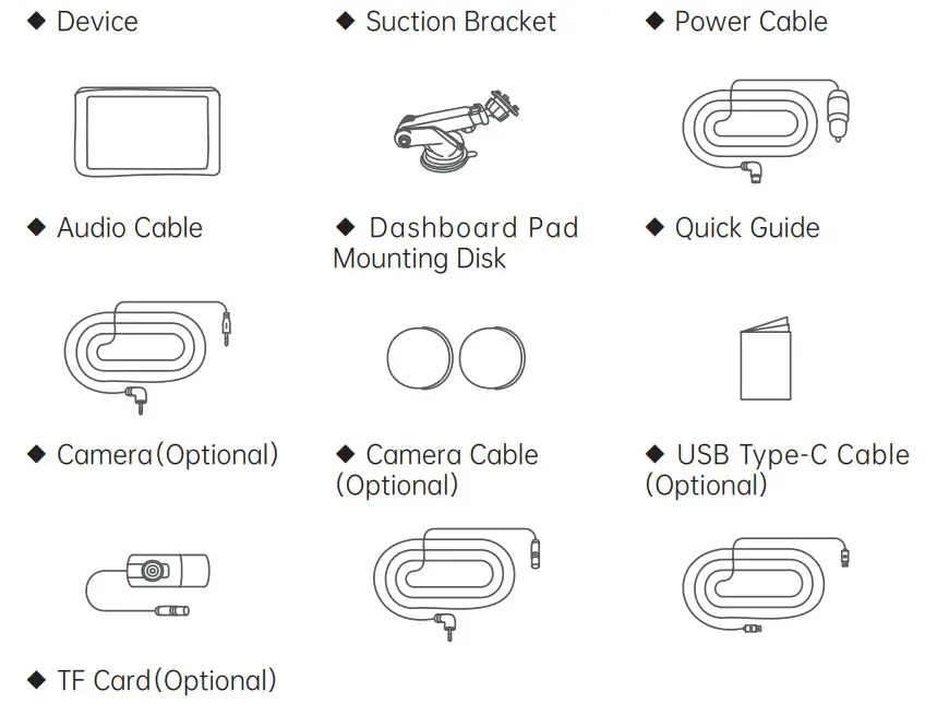 Spedal CL786 Apple Carplay and Android Auto 1080P Dash Cam - Package List