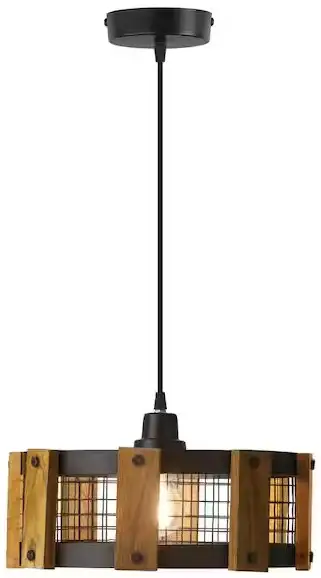 RIVER OF GOODS 21120 Clarence 12 Inch 1 Light Black Painted Metal and Wood Indoor Pendant Lamp