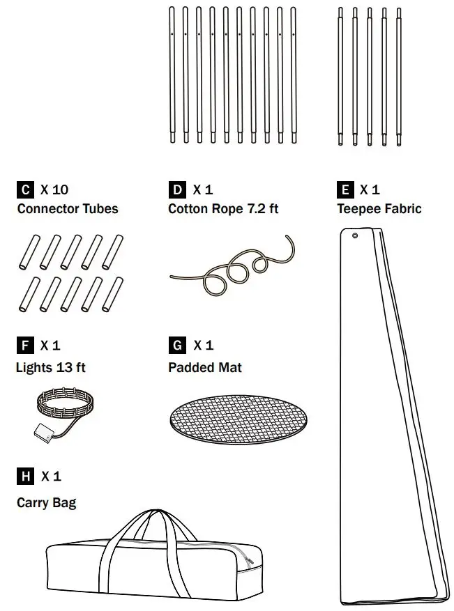 Tiny Land TP0005 Teepee Tent Instruction Manual - Parts List