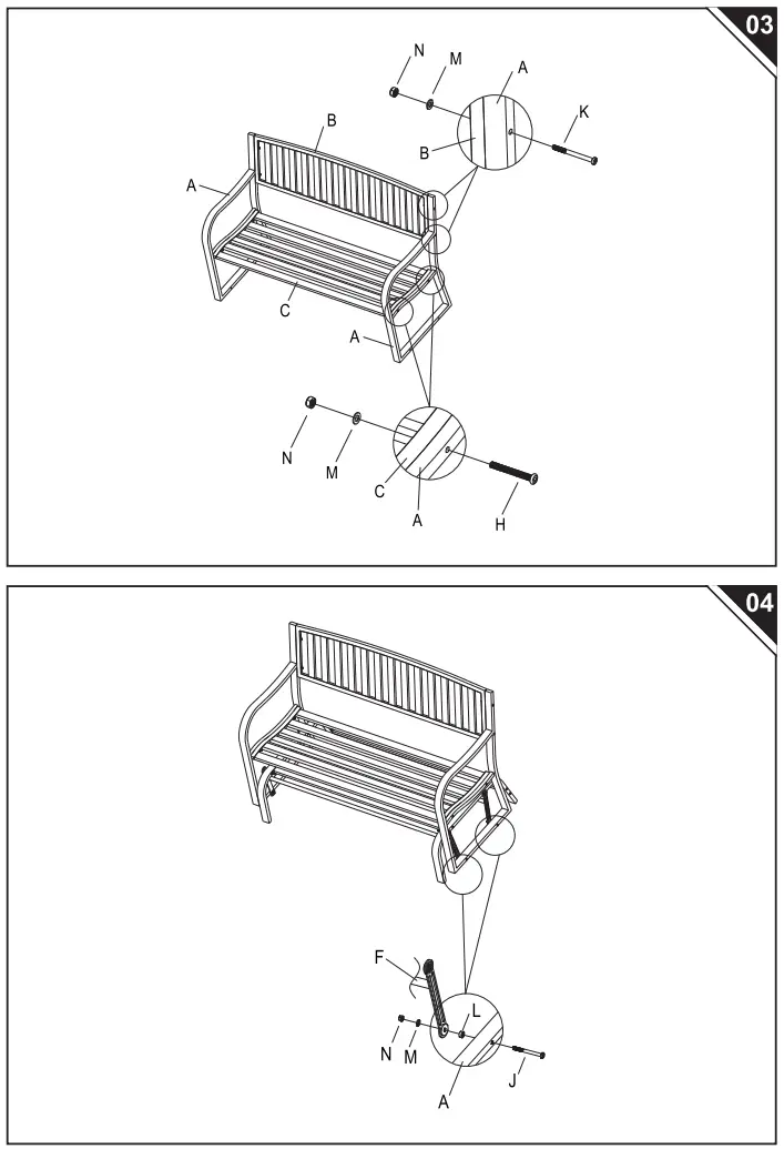 Outsunny 84A 145 2 Person Outdoor Loveseat Glider Bench Rocking Chair - Fig 2