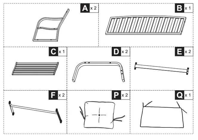 Outsunny 84A 145 2 Person Outdoor Loveseat Glider Bench Rocking Chair - parts