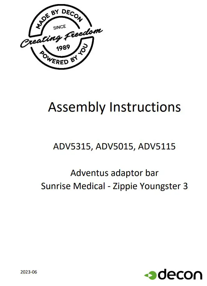 SUNRISE MEDICAL ADV5315 Adventus Adaptor Bar Instruction Manual