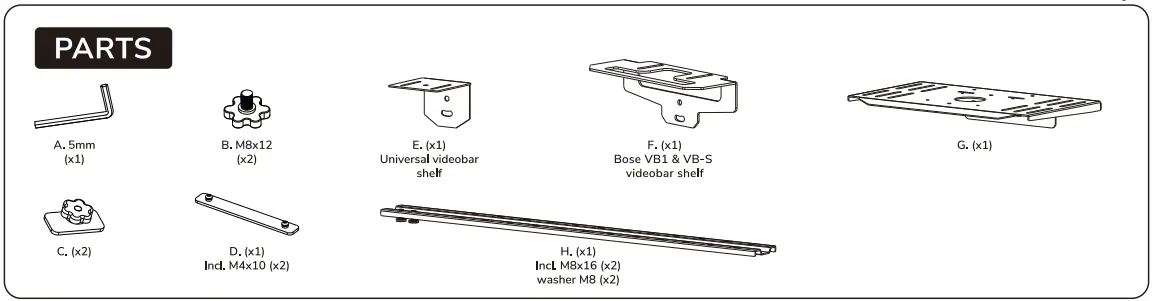 Neomounts AV1 825BL Videobar and Multimedia Kit - PARTS