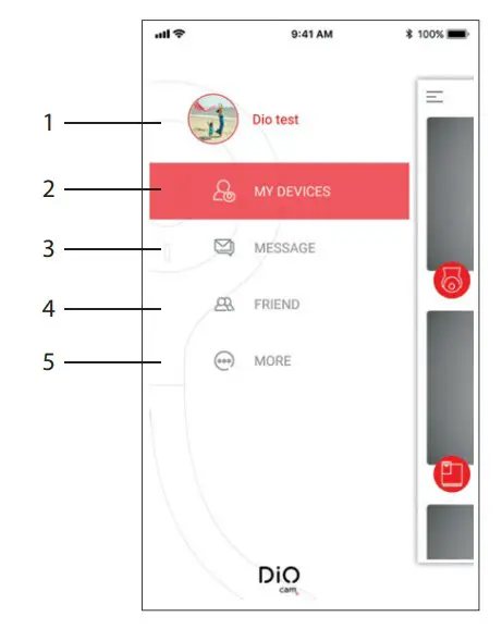 DIOCAM-FI01 HD Indoor WiFi Camera - Account settings menu