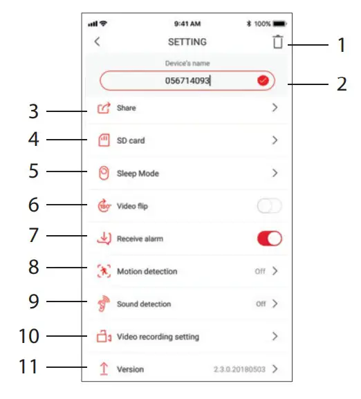 DIOCAM-FI01 HD Indoor WiFi Camera - Camera settings menu