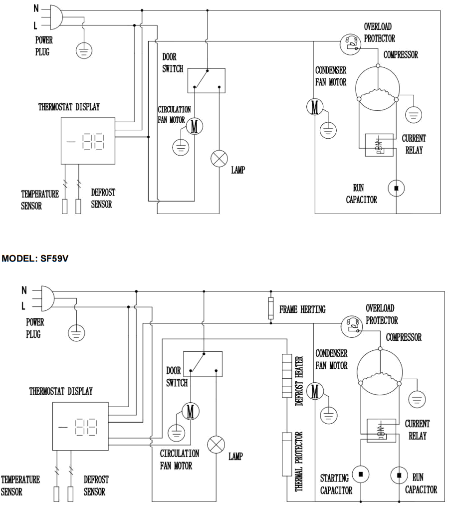 BERG SR59V SF59V Upright Refrigerator and Freezer - WIRING DIAGRAM