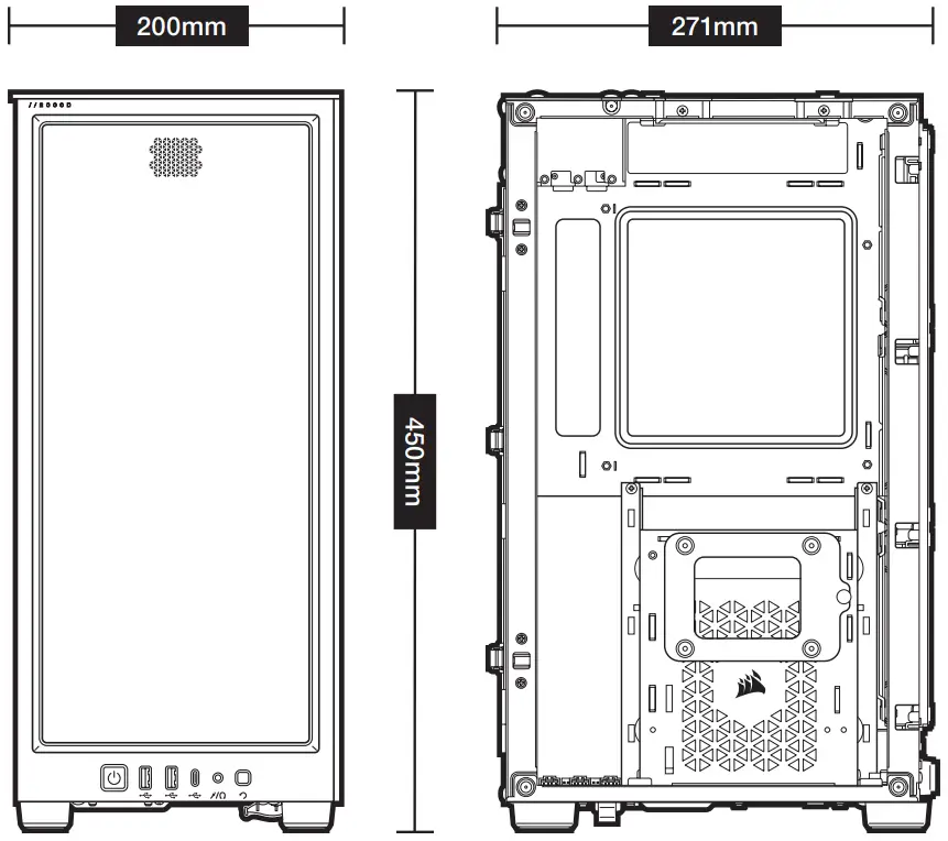 CORSAIR iCUE 2000D RGB Airflow ITX Tower - Length