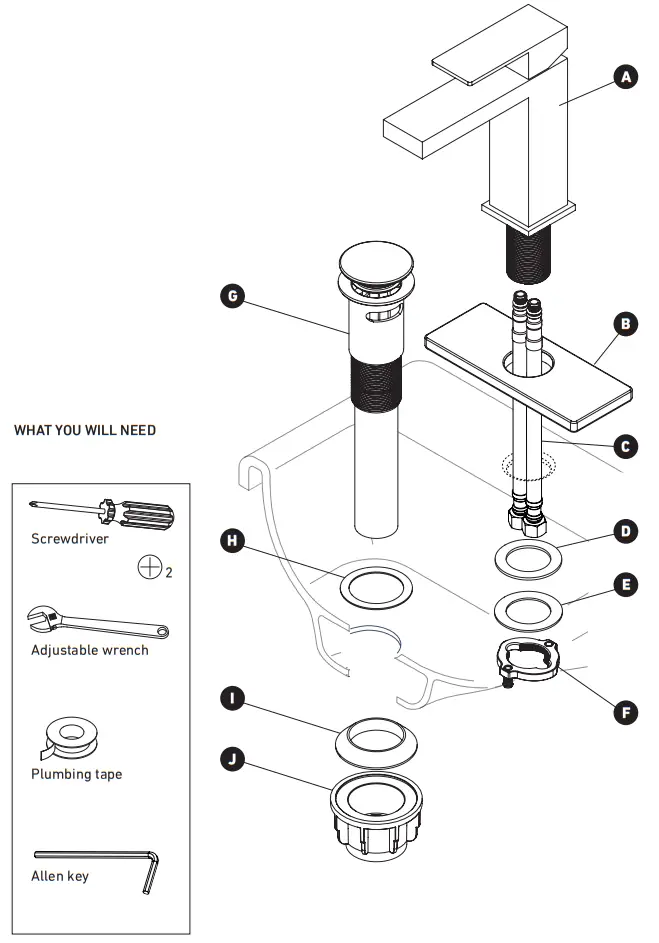 artika BFCT1S RI CBL Ria Bathroom Faucet in Black - fig1