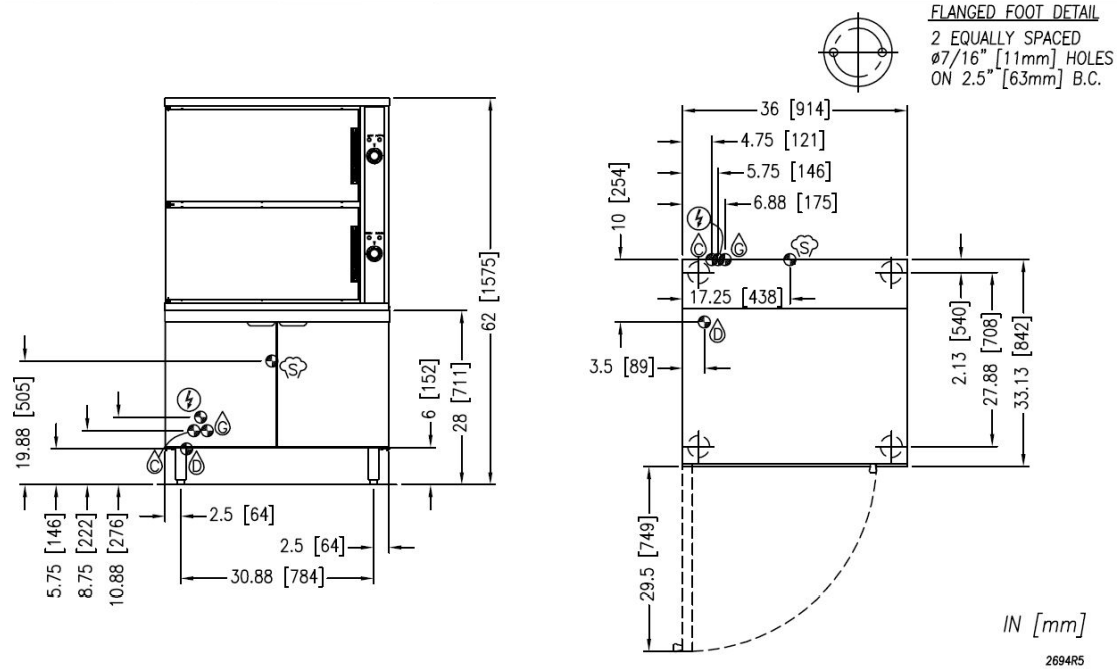 CROWN ECX 16 Electric Cabinet Base Convection Steamers - SERVICE CONNECTIONS