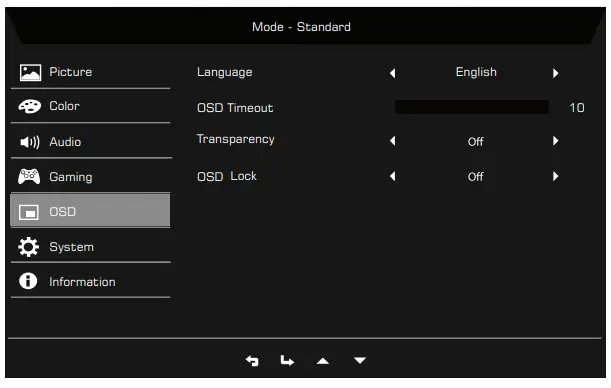 acer XZ342CU LCD Monitor - OSD