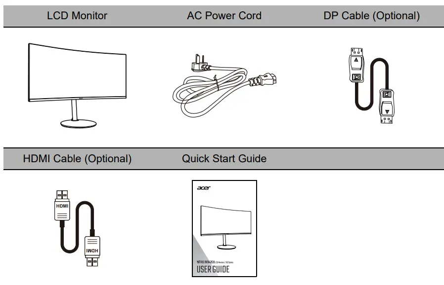 acer XZ342CU LCD Monitor - PACKAGE CONTENTS