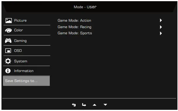 acer XZ342CU LCD Monitor - Save Setting