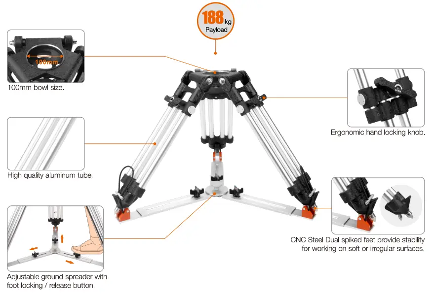 E-IMAGE FILM100M 100mm Pro Heavy Duty Tripods