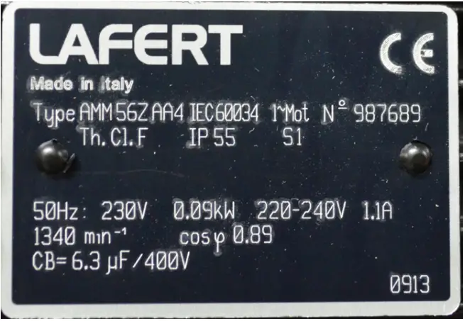 Emec MIXN8-MON Turbine Mixer - Motor Data Plates 2