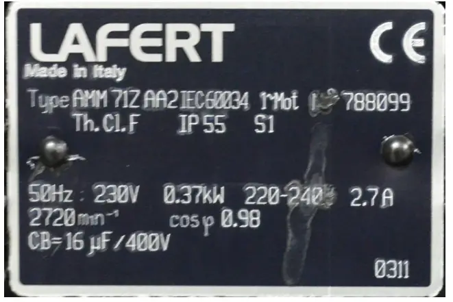 Emec MIXN8-MON Turbine Mixer - Motor Data Plates 3