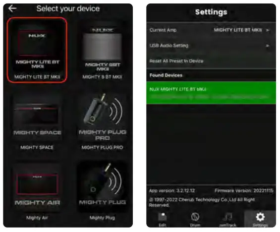 NUX MIGHTY LITE BT MKII Desktop Modeling Amplifier - Connect device