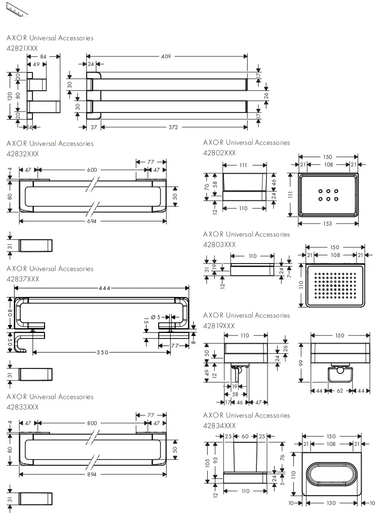 AXOR 2835000 Series Universal Softsquare Toilet brush holder wall - Figer 1