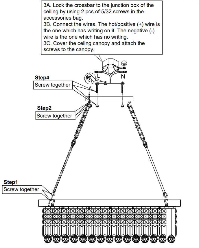 4MODERNHOME Maxax 19189-5BK 5-Light Black Coffee Beaded Crystal Chandelier - Assembly 1