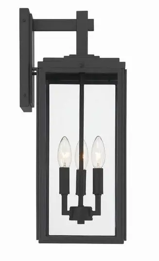 CRYSTORAMA BYR-80103-MK 3-Light Matte Black Outdoor Wall Mount Lantern Sconce-product