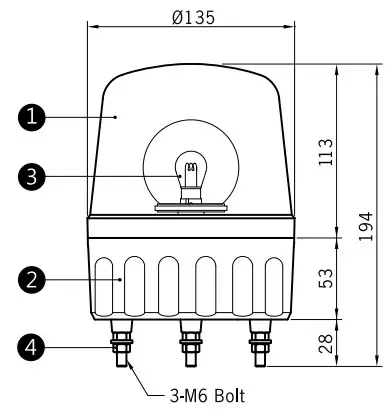 MENICS AVG Series 135mm Bulb Revolving Warning Signal Light - Diogram1