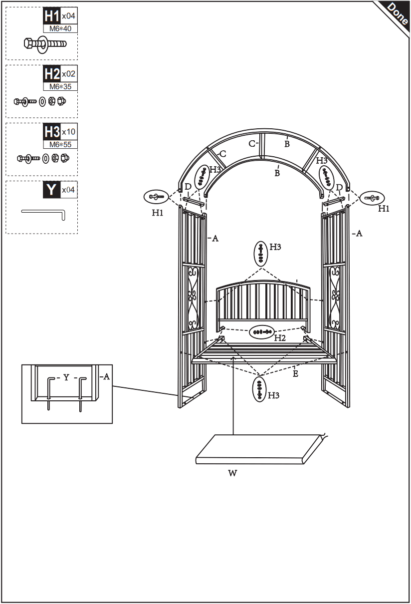 Outsunny 84B 261 Metal Arch Garden Bench with Cushion - fig 4