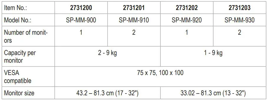 SpeaKa PROFESSIONAL 2731200 Monitor Arm Instruction Manual - Monitor arm