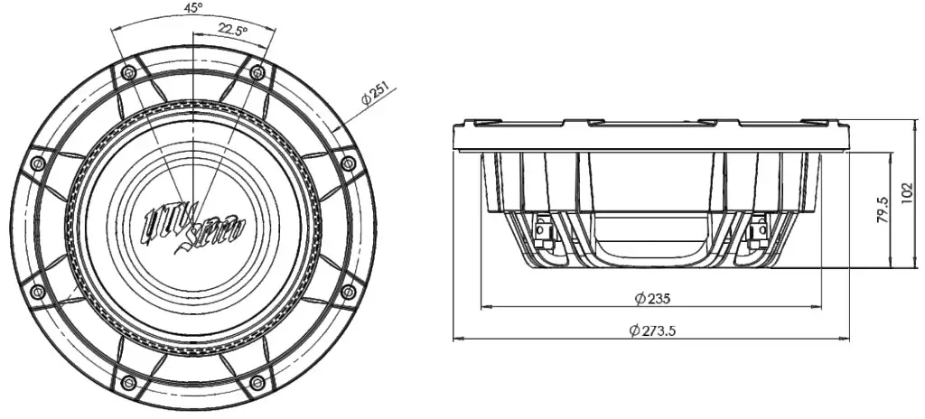 UTV Stereo UTVS 10LP 10 Inch Low Profile Subwoofer - DIMENSIONS