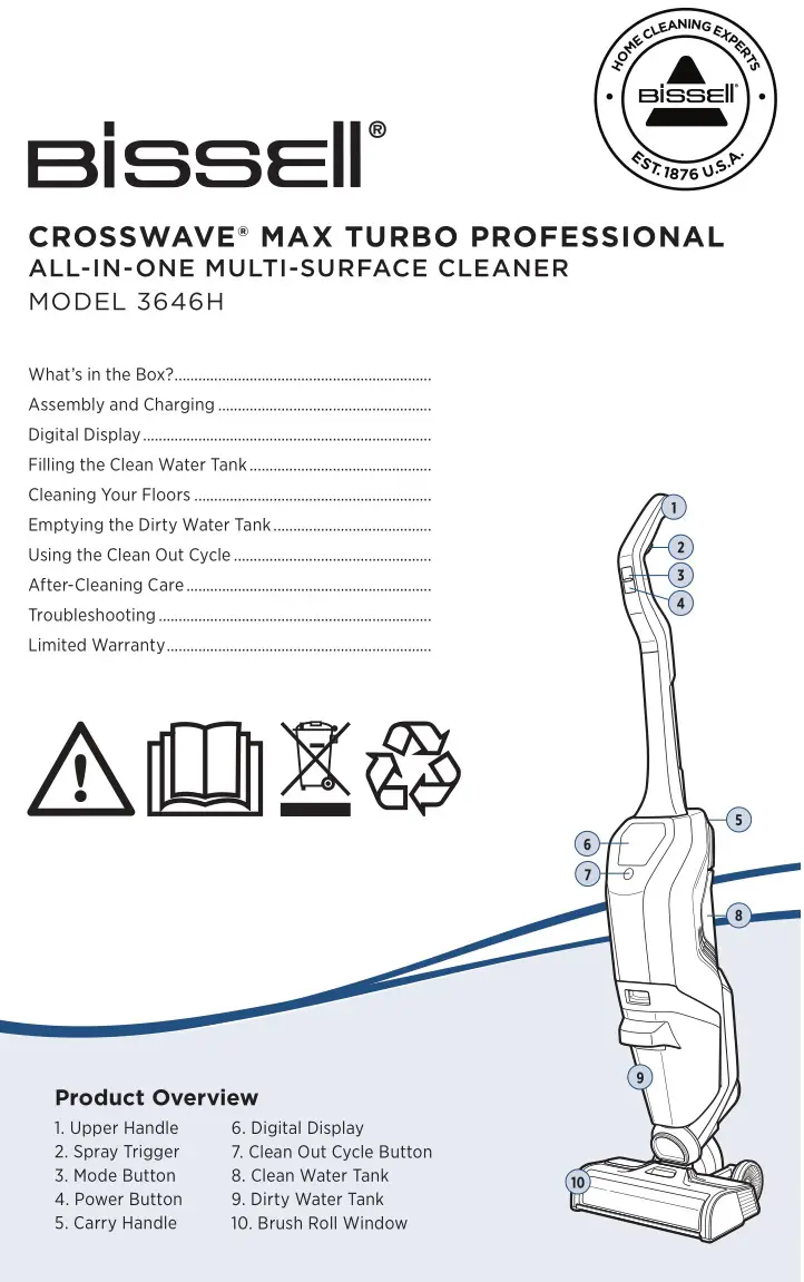 Bissell 3646H CrossWave Max Turbo Professional Cleaner User Guide