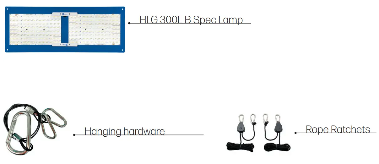 Horticulture Lighting Group HLG 300L Bspec Commercial Indoor LED Grow Light - Hanging hardware